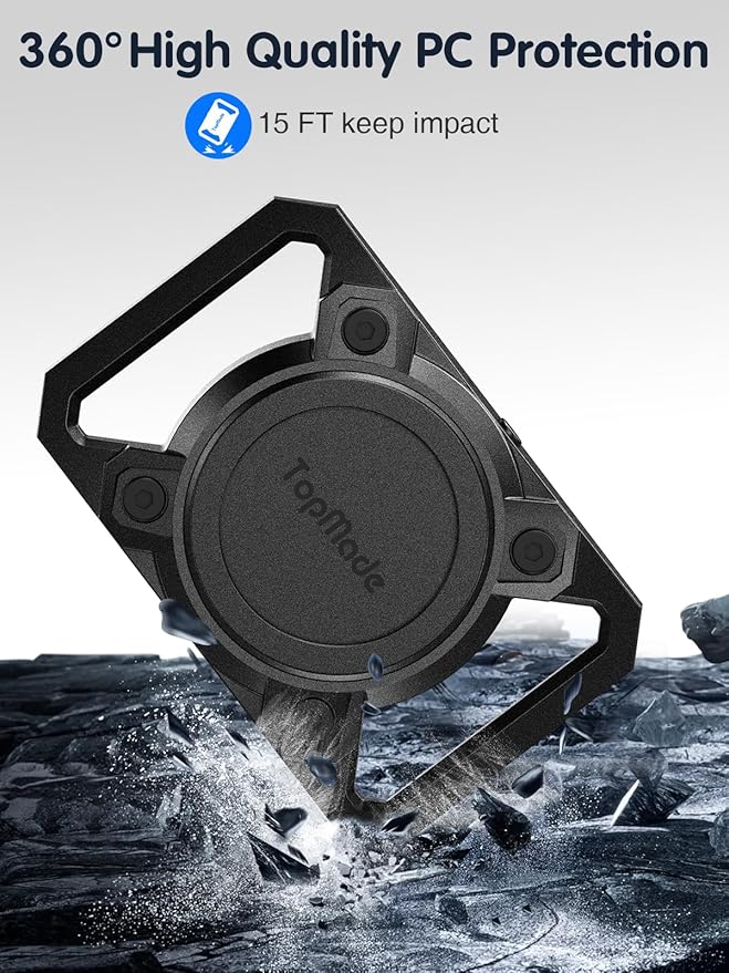 TopMade Smart Pet Tracker with Collar Holder, Cat Dog Tracker Compatible with Apple Find My, Anti-Lost Device Find Tag for Dogs, Cats, Pets, Luggage, Bag Straps, Not a GPS Tracker, Gunmetal