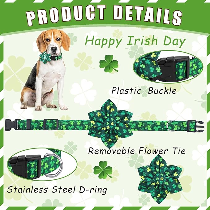 6 Pcs Valentine's Day Dog Collar with Flower Adjustable Valentine's Day Loving Heart Printed Collar for Dogs Holiday Safety Buckle Nylon Dog Collar for Female Male Small Medium Large Pet Dogs(Large)