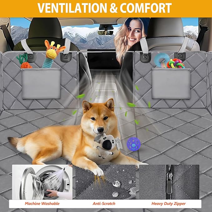 Back Seat Extender for Dogs-Large Space, Dog Car Seat Cover Hard Bottom Holds 400lbs, Sturdy Backseat Extender for Dogs, Waterproof Dog Hammock for Car Protector for Car, SUV, Truck