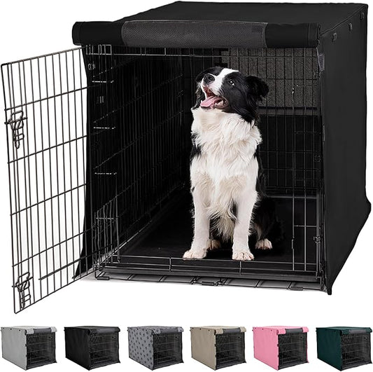 GORILLA GRIP Dog Crate Covers Compatible with Amazon Basics Dog Crates, All Sides Open, Privacy Cover Fits 36" Wire Kennel, Breathable Mesh Windows, Light Reducing Puppy Training Cage Topper, Black