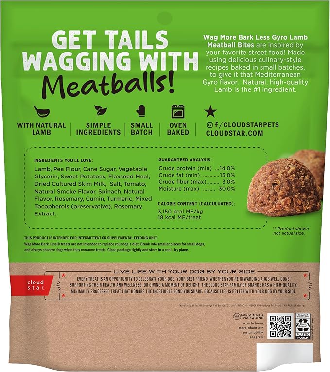 Cloud Star Wag More Bark Less Grain Free Meatballs Lamb Recipe 14 oz.