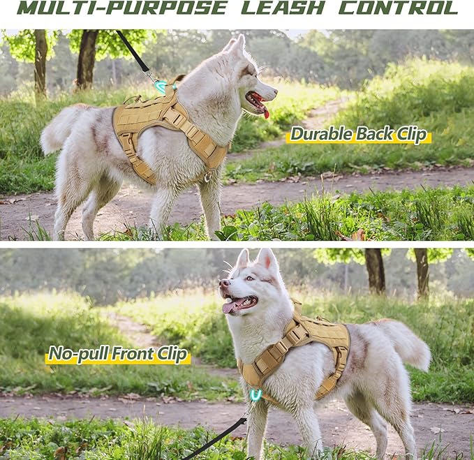 Tactical Dog Harness Vest for Large Dogs No Pull Adjustable Reflective Military Pet Harness with Easy Control Handle with Hook & Loop Panels for Walking Hiking Training(XL)