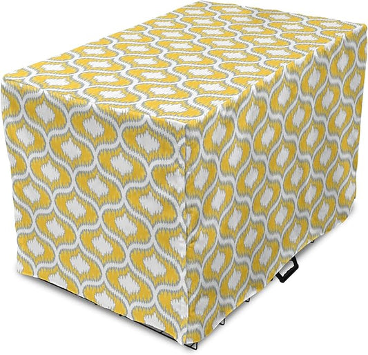 Lunarable Mustard Dog Crate Cover, Eastern Ikat Style Pattern with Modern Blurry Color Distortion Effects, Easy to Use Pet Kennel Cover for Small Dogs Puppies Kittens, 22 Inch, Grey Yellow