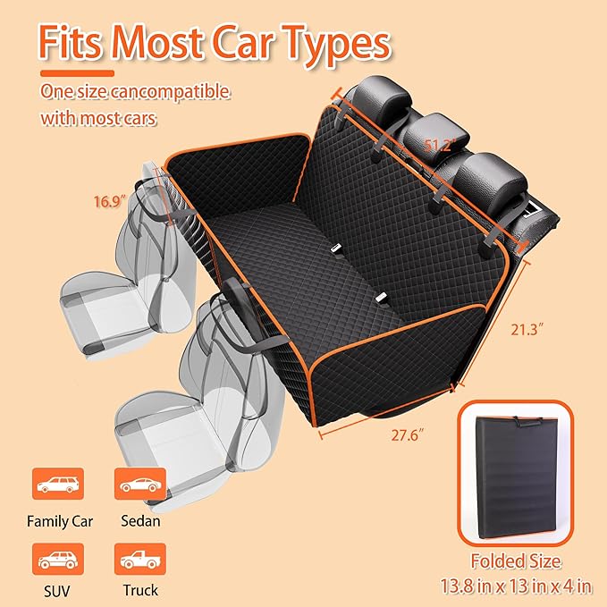 Back Seat Extender for Dogs Hard Bottom Holds 420LBS,Waterproof Dog Hammock for Car Dog Car Bed,Dog Car Seat Cover for Back Seat with Mesh Window and Storage Pocket for Car, SUV,Truck