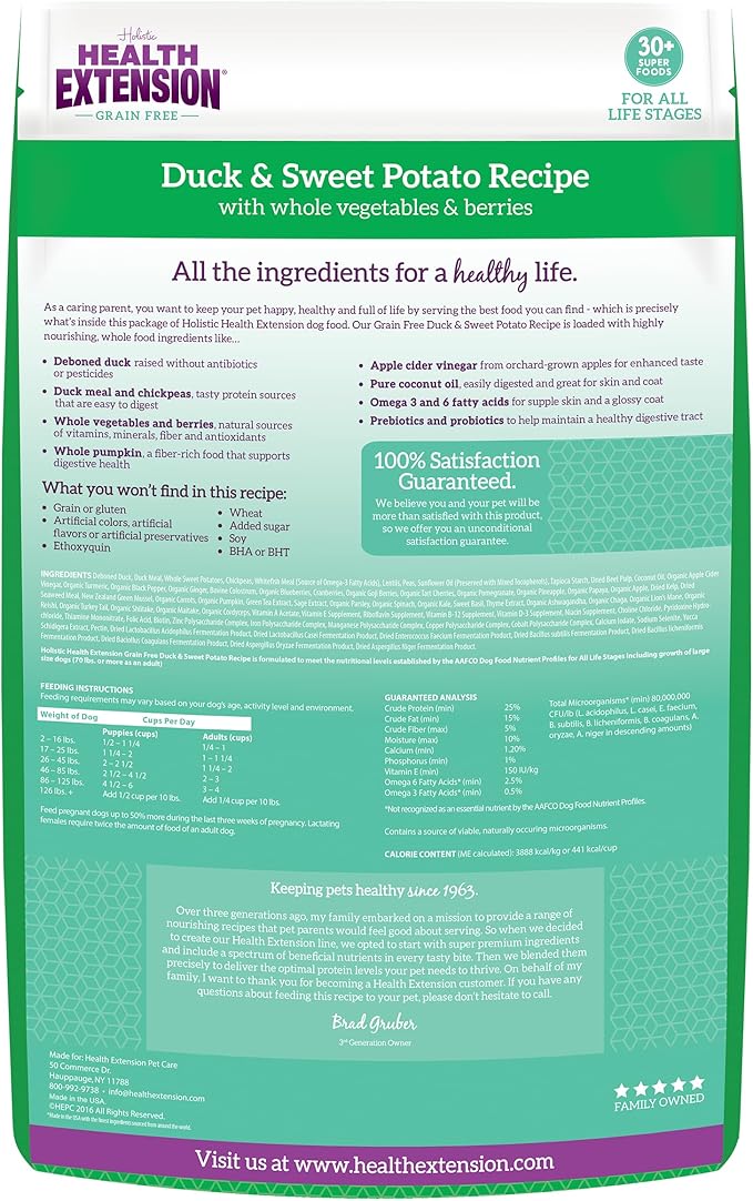 Health Extension Grain Free Duck & Sweet Potato Dry Dog Food (4 lb / 1.81 kg) - Lean Protein Formula with Turmeric & Antioxidants for Healthy Skin & Digestion (Pack of 6)