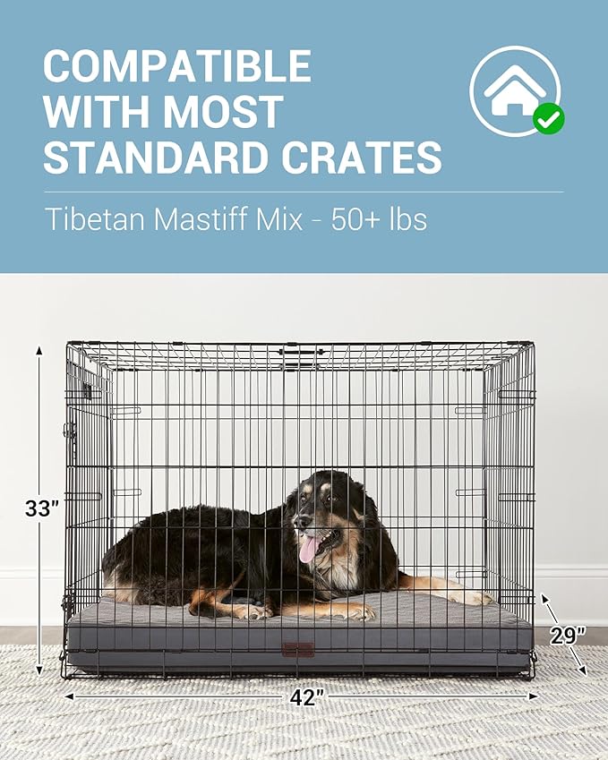 OhGeni 41 Inch Orthopedic Waterproof & Machine Washable Dog Bed with Egg Crate Foam Support, Non-Slip Bottom and Removable Pet Bed Cover for Extra Large, Large, Medium, Small Dogs (Gray)