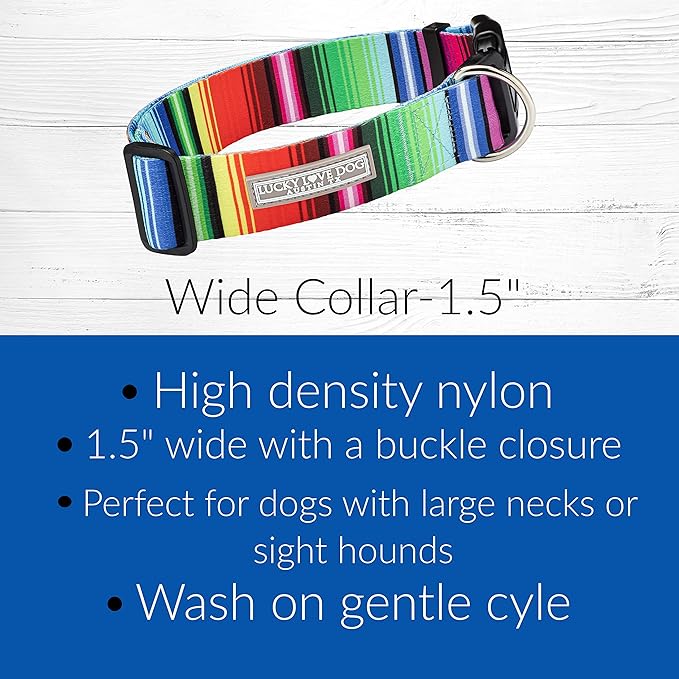 Lucky Love Dog Wide Dog Collar - Adjustable, Durable, Soft Webbing, & Comfortable 1.5 inch Wide Collar for Dogs Male and Female - in Nacho Pattern with Strong Buckle, Medium Size