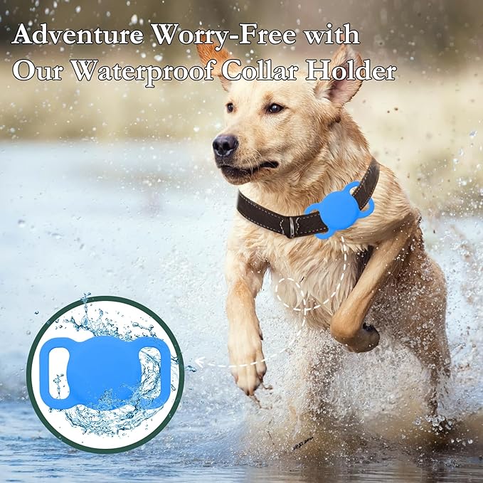Dog Tracker with Collar Holder, Smart Pet Tracker, MFi Certificated Tracking Device, Waterproof Bluetooth, No Monthly Fee, Works with Find My, Not GPS Tracker (iOS Only) (Sky Blue, M)