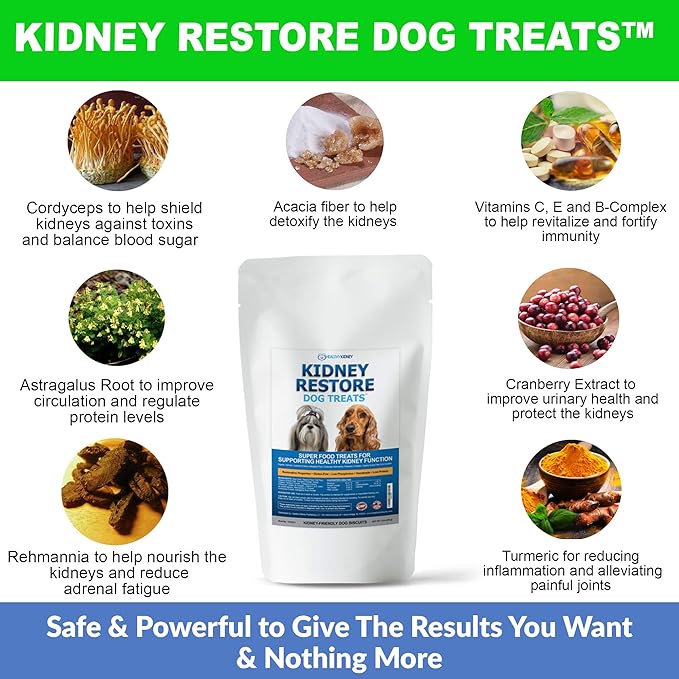Kidney Restore Bacon Dog Treats 8oz for Petite Dogs. Low Protein Dog Treats for Kidney Support for Small Dogs. Renal Treats for Any Kidney Dog Diet.