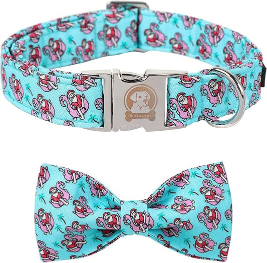 MR. CHUBBYFACE Christmas Santa Claus Dog Collar with Bowtie, Cotton Boy Girl Dog Collars with Metal Buckle Cute Christmas Collars for Puppy Small Medium Large Dogs