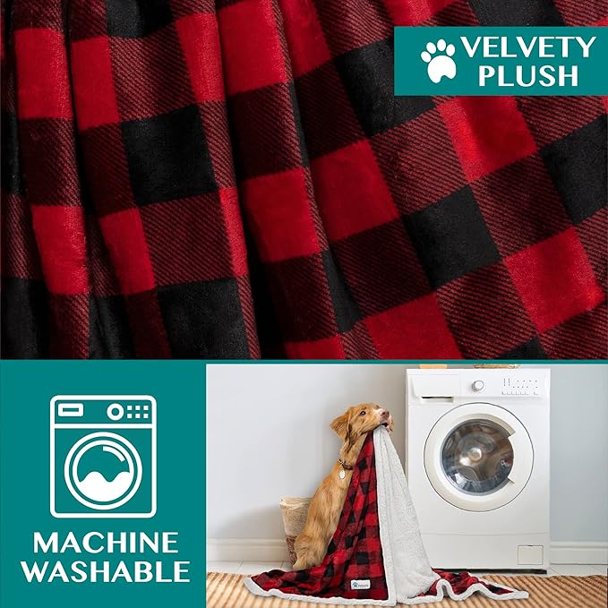 PetAmi Dog Blanket for Bed, XL Pet Blanket Large Dogs, Fleece Furniture Couch Cover Protector Sofa Car Crate Kennel, Soft Sherpa Cat Throw Plush Reversible Washable, Twin 60x80 Checker Red