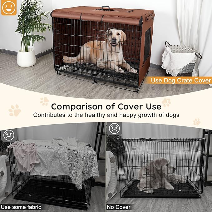 Dog Crate Cover 42 Inch Thickened Dog Kennel Cover Windproof Puppy Cage Cover with Mesh Windows on Both Sides Portable Crate Covers for Dogs Cages Fit for Indoor/Outdoor Use