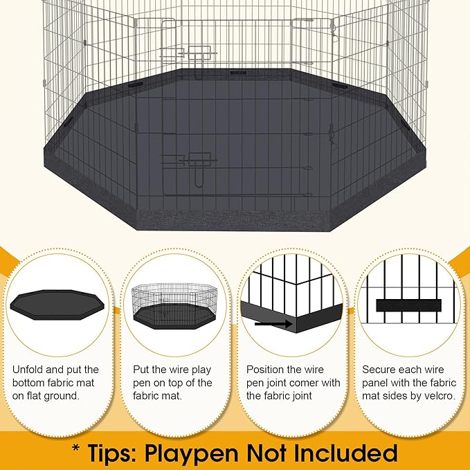 Artmalle Dog Pet Playpen 8 Panel 24 Inch Bottom Pad Cover for Small Medium Pets Indoor Outdoor (Only Cover,Playpen Not Included)(Black Bottom pad Cover)