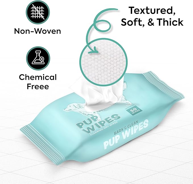 Bark & Clean Dry Dog Wipes, Dog Grooming Supplies - Unscented Non-Woven Dog Cleaning Wipes - Hypoallergenic Dog Wipes for Paws and Butt - Liquid and Chemical Free Pet Wipes - 50