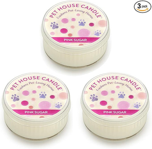One Fur All Pet House Mini Candles for Pet Odor Made with Natural Soy Wax, Plant Based, Dog and Cat Friendly Scented Candles, Pink Sugar Pack of 3