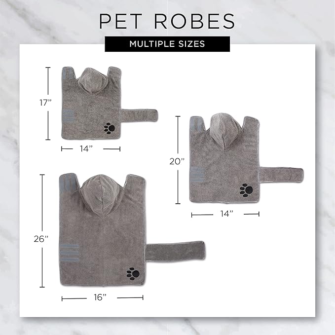 Bone Dry Pet Robe Collection, Trellis Paw Print, Absorbent Microfiber Bath Robe with Adjustable Closure for Dogs & Cats, X-Small, Stonewash Blue