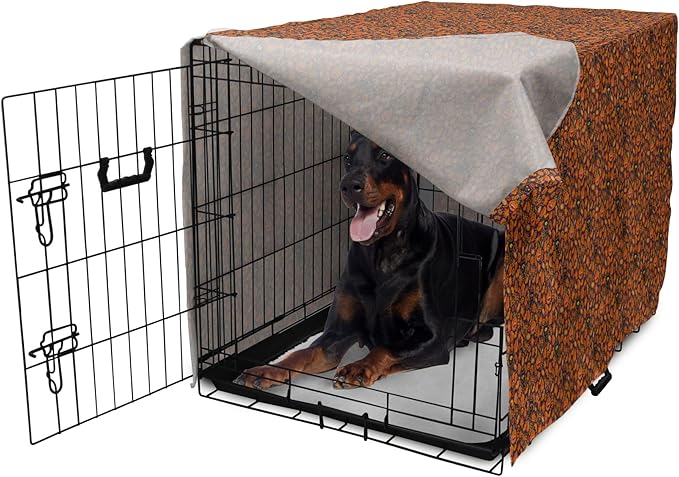 Lunarable Vintage Halloween Dog Crate Cover, Halloween Themed Elements on a Purple Background Scary Mosters, Easy to Use Pet Kennel Cover for Medium Large Dogs, 42 Inch, Dark Purple Orange