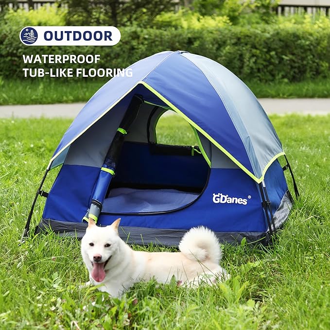 GDanes Blue Dog Tent House - Portable Indoor/Outdoor Dog Bed with Soft Pad for Large Dogs, 42 x 42 x 32 Inches
