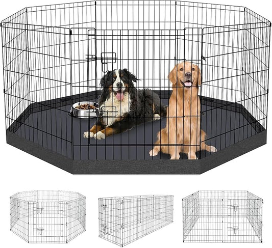 Pet Playpen Dog Pen Foldable Dog Exercise Fence 8 Panels 30 Inch Kennels Pet Playpen Options Ideal for Pet Medium Animals Outdoor Indoor (Playpen with Bottom Pad)