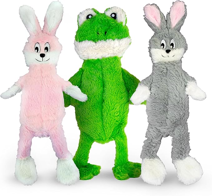 FGA MARKETPLACE Frog-Grey and Pink Rabbit Flat NO Stuffing NO Squeak Plush Dog Toy, Funny Style Will Entertain Your Dog for Hours, Recommended for Small and Medium Dog 21 INCH Long