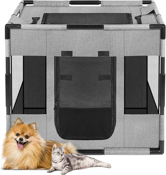 Dog Playpen, Portable Pet Playpen, Oxford Fabric Puppy Playpen, Breathable Dog Pen for Puppy, Kitten, Rabbit, Tent Crates Cage for Indoor/Outdoor, Top and Bottom with Zipper (S Grey)