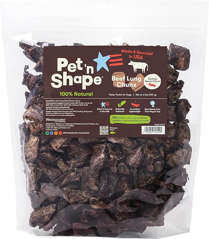 Pet 'n Shape CHUNX - Beef Lung Natural Dog Treats - Made and Sourced in the USA, 32 Ounce