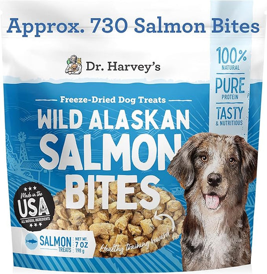 Dr. Harvey's Wild Alaskan Salmon Bites Freeze Dried Dog Training Treats with Salmon Meat for Dogs, 7 Ounces