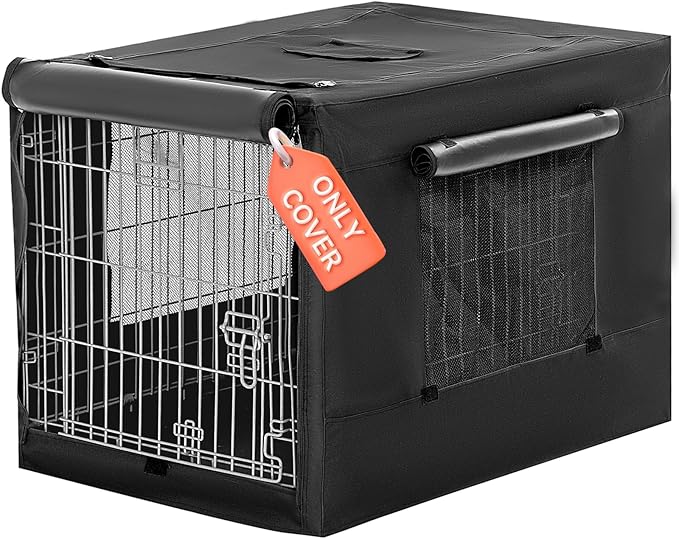 PETSFIT Dog Crate Cover,42 Inch Cover for Wire Dog Kennel, Single Door, Mesh Window, Flap On The Top and Back is Detachable，Black