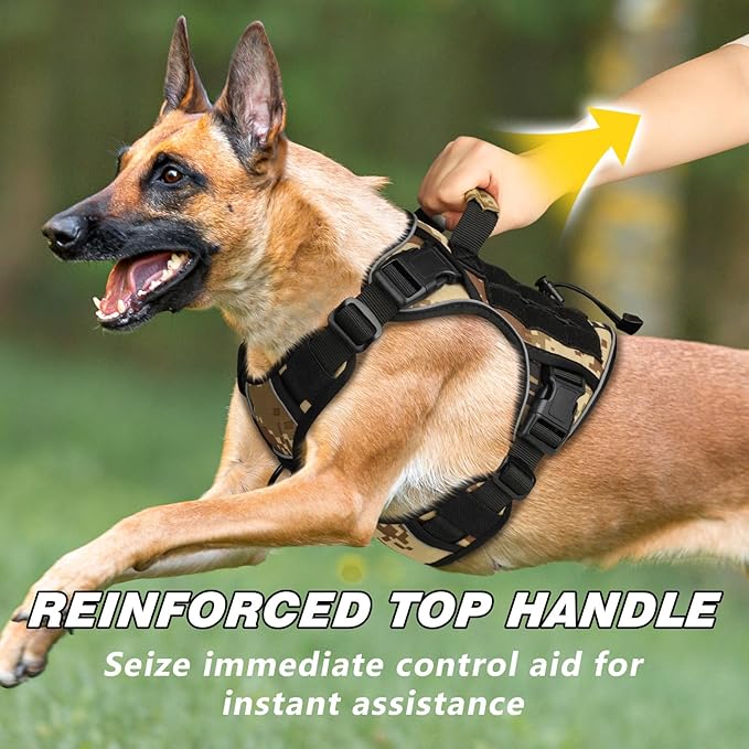 WINGOIN Tactical Dog Harness for Small Dogs, Heavy Duty No Pull Dog Harness with Handle, Adjustable Reflective Military K9 German Shepherd Dog Vest for Training, Walking, Hiking, Camo (S)
