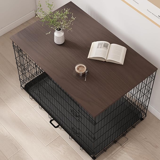 Piskyet Dog Crate Topper Wood Countertop for 48 42 36 30 24 inch Dog Cage, Dog Crate Cover,Dog Kennel Topper(Crate Not Include) (Walnut, for 30 Inch Crate)