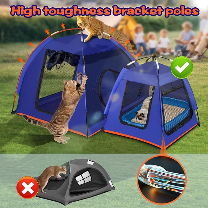 Cat Playpen Tent 2 Pack Puppy Kitten Tent with Passageway Separate Areas Fiberglass Pole Bracket 2Pcs Pet Kennel Cat Houses Cat Cage Outdoor Dog Portable Exercise Tent for Camping