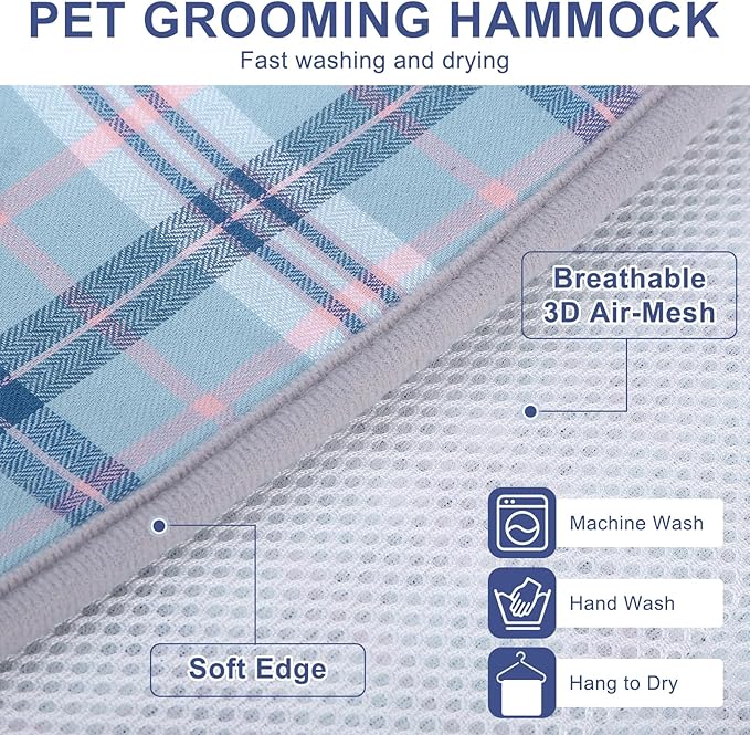 BEAUTYZOO Dog Grooming Hammock, Small Dog Sling for Nail Trimming, Dog Hanging Harness for Claw Care with Thick Fabric Neck Support Wide Strap Restraint Cat Grooming Hammock, Blue XS