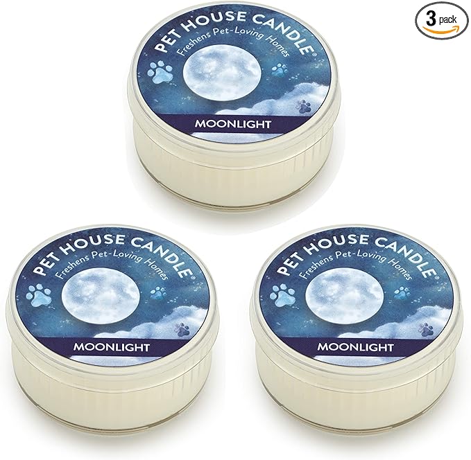 One Fur All Pet House Mini Candles for Pet Odor Made with Natural Soy Wax, Plant Based, Dog and Cat Friendly Scented Candles, Moonlight Pack of 3