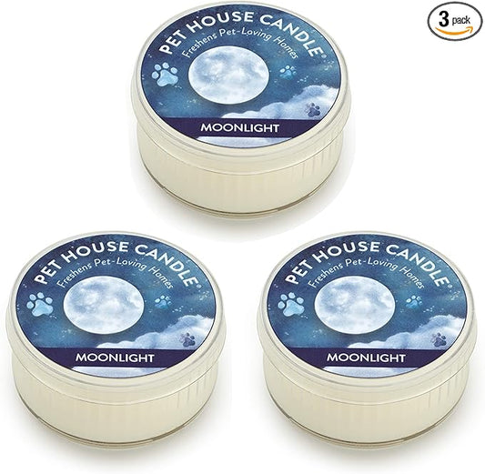 One Fur All Pet House Mini Candles for Pet Odor Made with Natural Soy Wax, Plant Based, Dog and Cat Friendly Scented Candles, Moonlight Pack of 3
