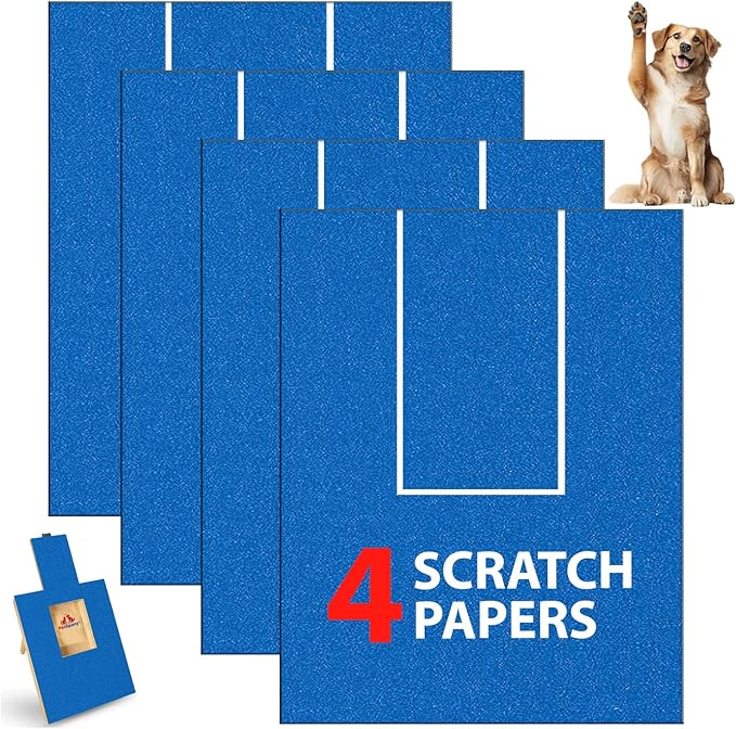 4 PCS Premier Self-Adhesive Sandpaper14.55x10.39 inch, 80 Grit – Dog Nail Scratch Pad Replacement Paper –Sandpaper for Dog Nail Scratch Board with Treat Box (Blue)