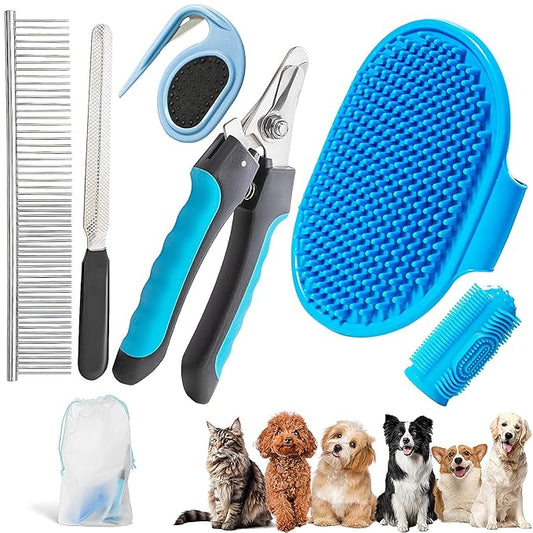 6 PCS Grooming Kit for Dogs Cats Comb Deshedding Dog Brush Pet Knot Opener Cleaning Slicker Brush Nail Clipper Toothbrush Pet Hair Removal Tool Washing Supplies for Small Medium Large Dog Cat