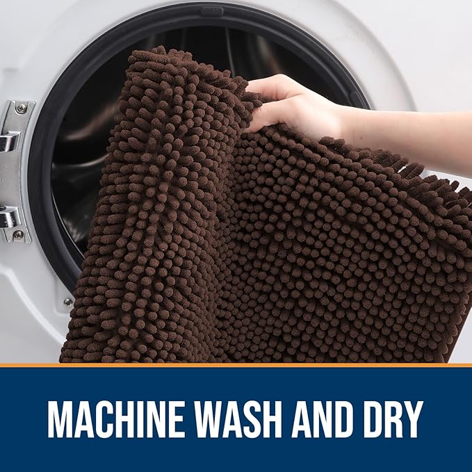 OLANLY Dog Door Mat for Muddy Paws 30x20, Absorbs Moisture and Dirt, Absorbent Non-Slip Washable Mat, Quick Dry Chenille, Mud Mat for Dogs, Entry Indoor Door Mat for Inside Floor, Brown