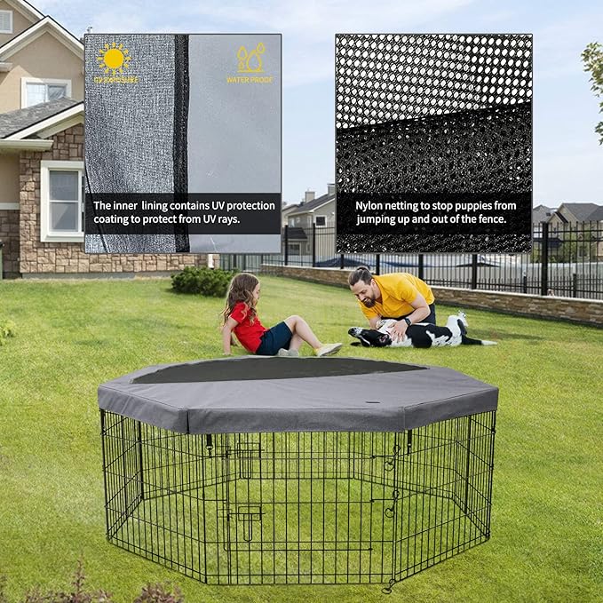 PETIME Top Cover Sun/Rain Proof Provide Shade and Security for Indoor Outdoor Dog Playpen Fits All 24" Wide 8 Panels Pet Exercise Pen (Playpen Not Included)