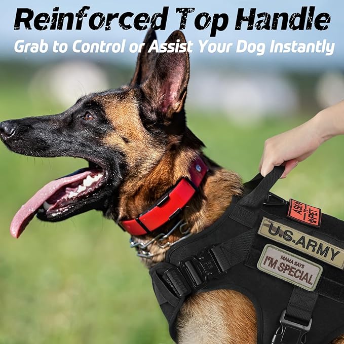 rabbitgoo Tactical Dog Harness for Large Dogs, Heavy Duty Dog Harness with Handle, No-Pull Service Dog Vest Large Breed, Adjustable Military Dog Vest Harness for Training Hunting Walking, Black, L