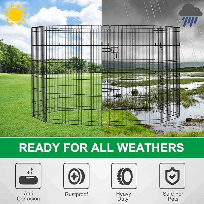 Pet Playpen Dog Pen Foldable Dog Exercise Fence 8 Panels 36 Inch Kennels Pet Playpen Options Ideal for Pet Medium Animals Outdoor Indoor