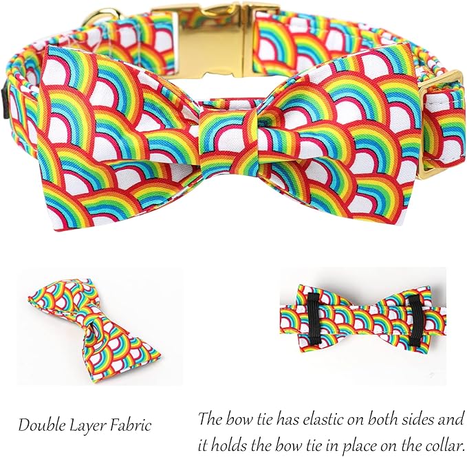 Lionet Paws Rainbow Dog Collar with Bowtie, Soft and Comfortable Adjustable LGBT Pride Bowtie Collar for Dogs and Cats Male Female Gift, XS, Neck 8-12 inches