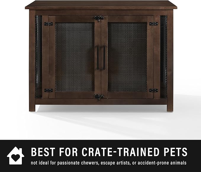Crosley Furniture Dane Credenza Console Table Dog Crate Kennel for Pets, Brown
