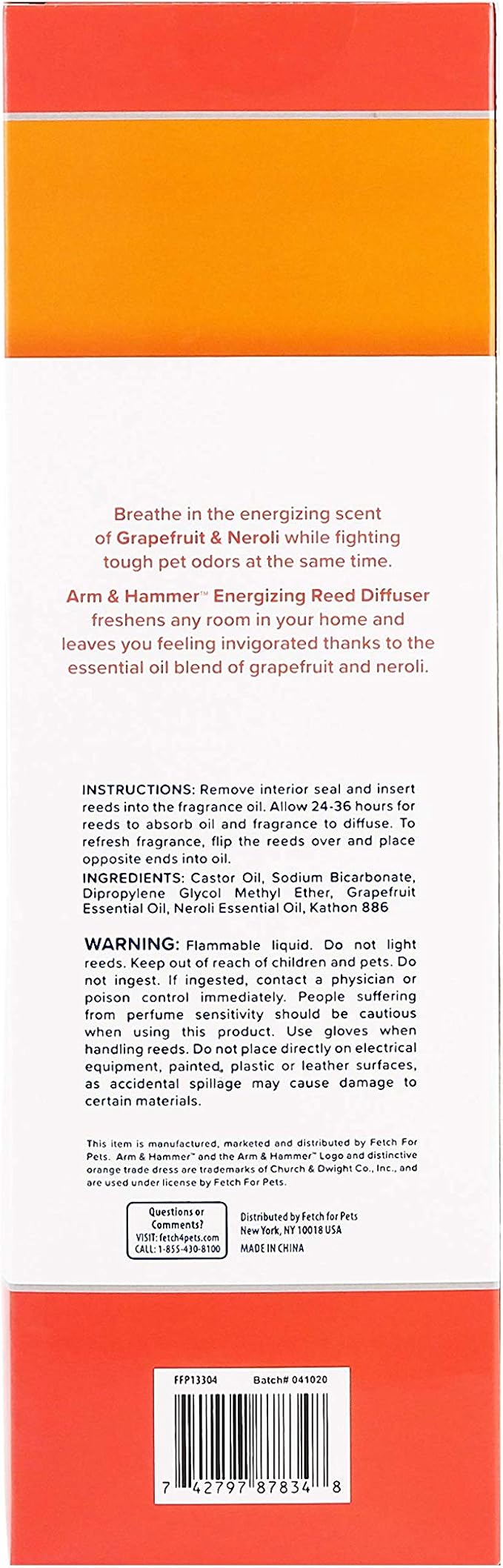 Arm & Hammer for Pets Air Care Energizing Reed Diffuser for Pets | 4 FL Oz Grapefruit Neroli Reed Diffuser to Eliminate Pet Odors | Reed Diffuser for Easy and Effective Pet Odor Elimination
