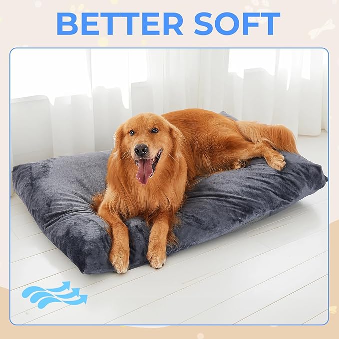 OhGeni Comfort Fluffy Dog Bed with Removable Washable Cover & Waterproof Lining, Light Chew & Scratch Resistant, Non-Slip Soft Crate Bed for Large, Medium, Small Size Dogs, 41in(Gray)