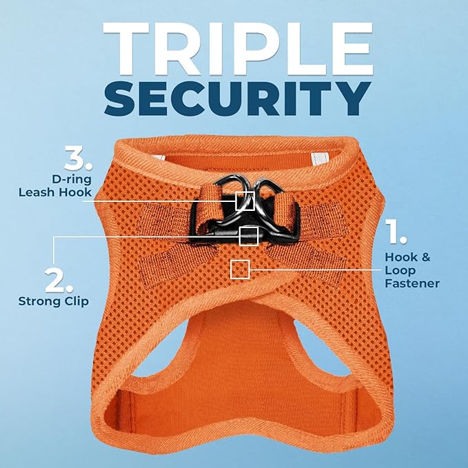 Voyager Step-In Air Dog Harness - All Weather Mesh, Reflective, No Pull Harness for Small, Medium Dogs, Cats - Secure with Hook & Loop Fastener, Buckle, Double D-Rings - Orange, XXS