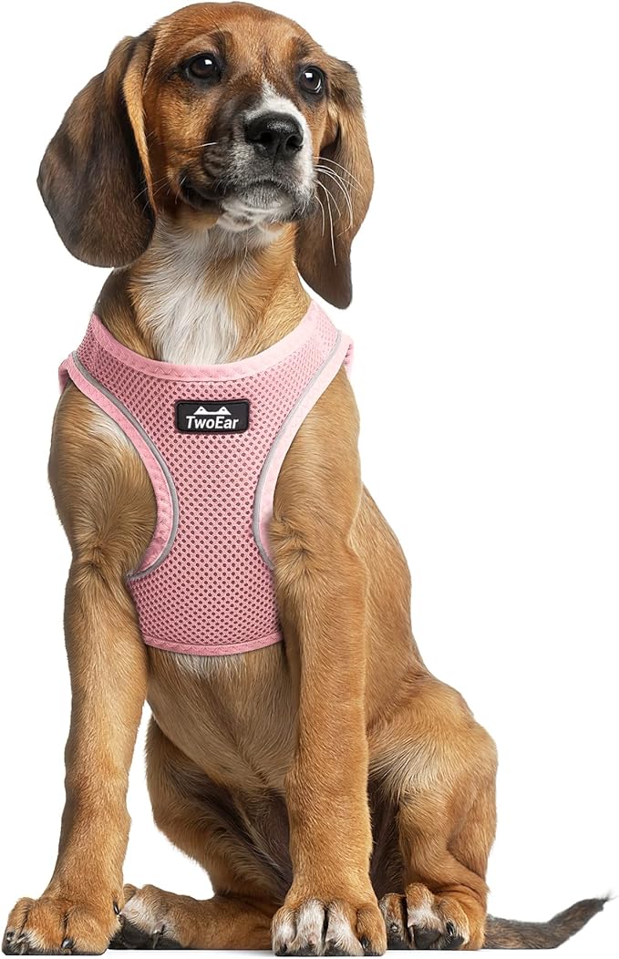 TwoEar Dog Vest Harness Reflective, No-Pull Pet Harness Easy Control with Breathable Mesh, Soft Puppy Step-in Harness No-Choke for Outdoor Walking, Training for Medium Dogs(M, Pink)