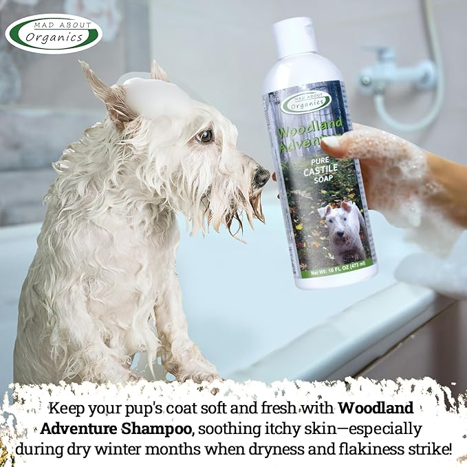 Woodland Adventure Pure Castile Dog Shampoo - Gentle Moisturizing Formula for All Skin Types, Crafted with Pure Ingredients, Mild and Nourishing for Dogs 4 Weeks & Up, 16 oz