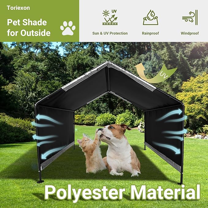 Dog Shade Shelter, 4'x4'x3.2' Metal Outdoor Dog Tent w/Ground Nails, Waterproof Pet Canopy Shelter for Outside, Pet House for Dogs, Cats, Small Animals and Livestock, Grey
