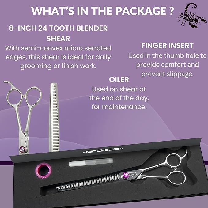 Kenchii Scorpion Dog Grooming Scissors, 24 Tooth Blending Shears, Dog Scissors for Grooming, Professional Pet Grooming Scissors, Heavy Duty, Durable and Sharp