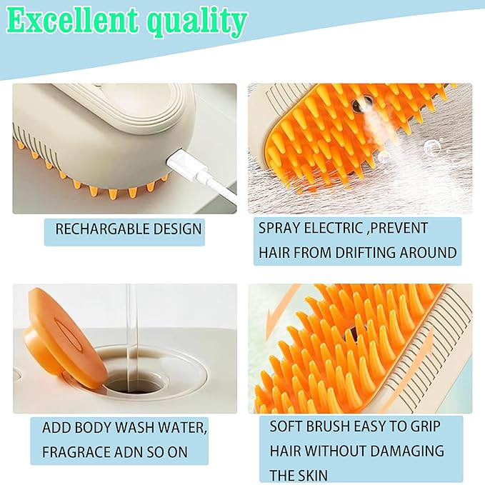 Cat Steam Brush for Shedding with Foldable Handle for Short/Long Haired Pets Spritz Defur Comb for Cats Pet Spray Hair Removal Comb Grooming Tool for Hair Removal & Massage